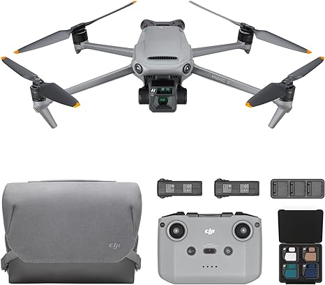 DJI Mavic 3 Fly More Combo, Drone with 4/3 CMOS Hasselblad Camera, 5.1K Video, Omnidirectional Obstacle Sensing, 46 Mins Flight, Advanced Auto Return, with DJI RC-N1, Two Extra Batteries, Gray