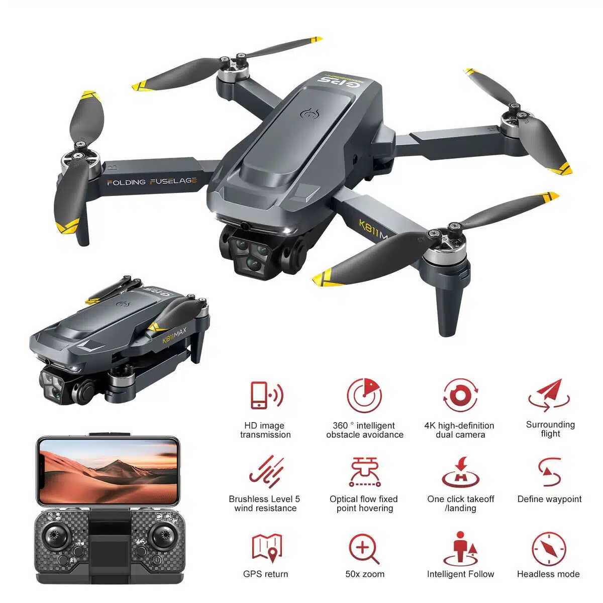 s-l1200 (7) K811 MAX Mini 4K HD GPS Drone - Image 1
